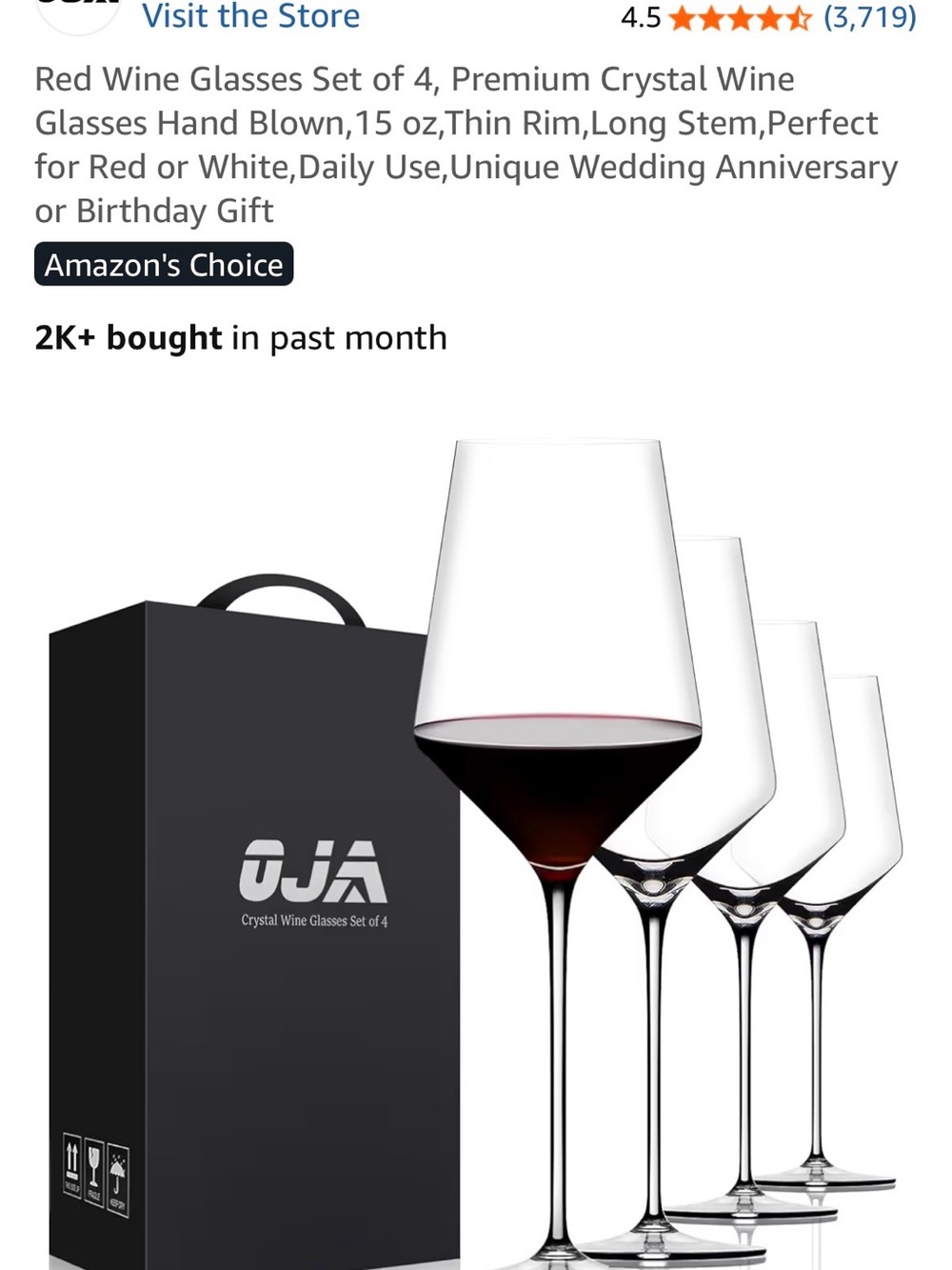 New in Box Amazon Red Wine Glasses Set of 4 - Clear Crystal with Red Wine
